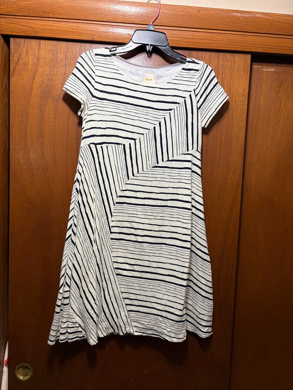 Maeve Anthropologie Women's XS Black White Striped Geometric Top Short Sleeve